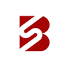 A red and white logo of the letter b.